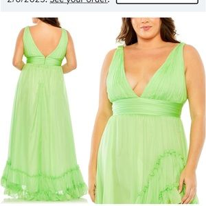 Mas Duggall Tiered ruffle chiffon A-line Mojito green gown